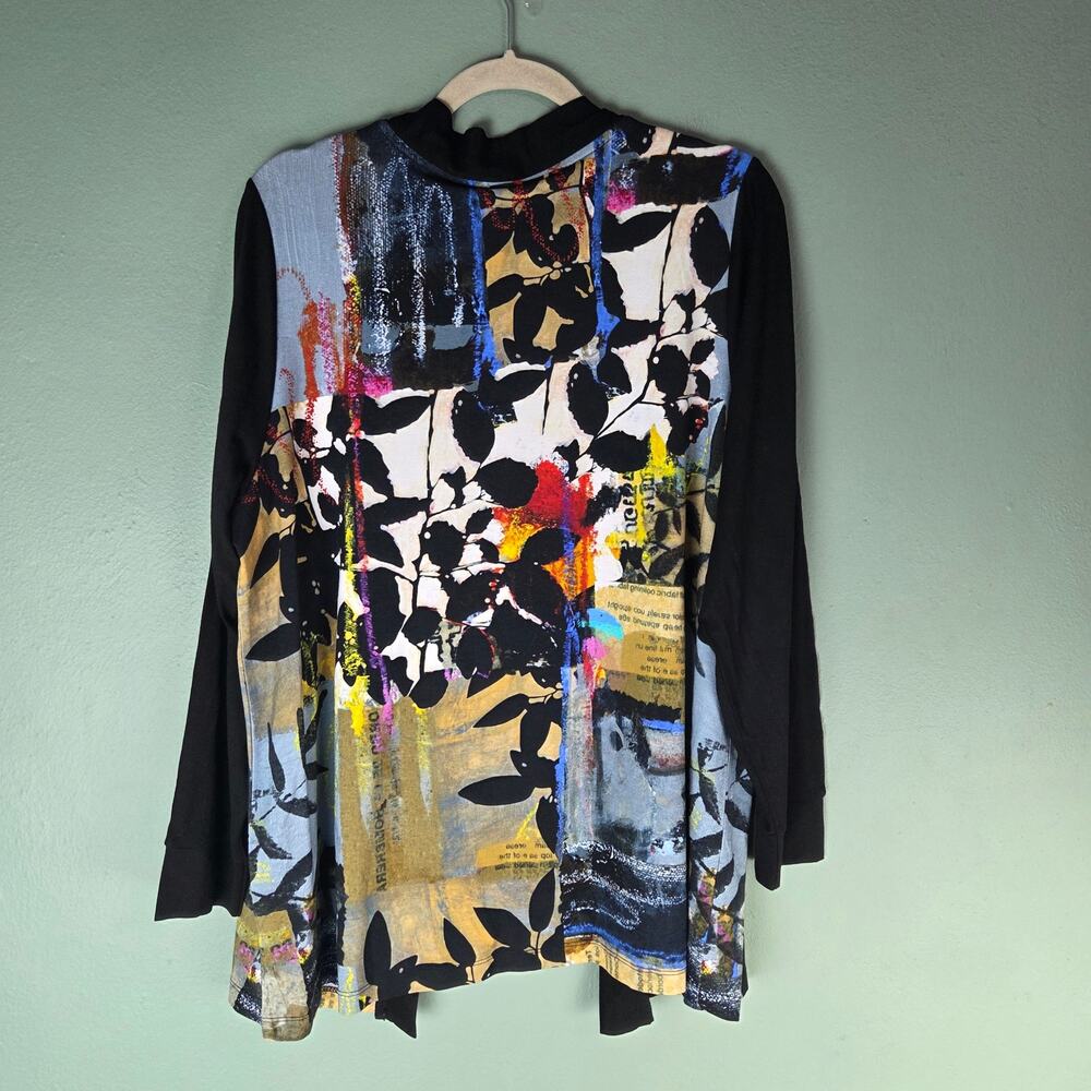 Simply Art By Dolcezza Womens Black Multicolor Open Front Cardigan Artsy Size 1X
